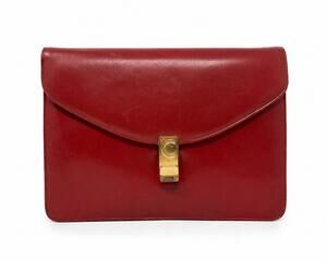 Celine Vintage Red Leather C Logo Clutch Envelope Bag